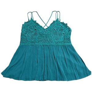 Maurices Teal Crochet Lace Strappy Tank Top